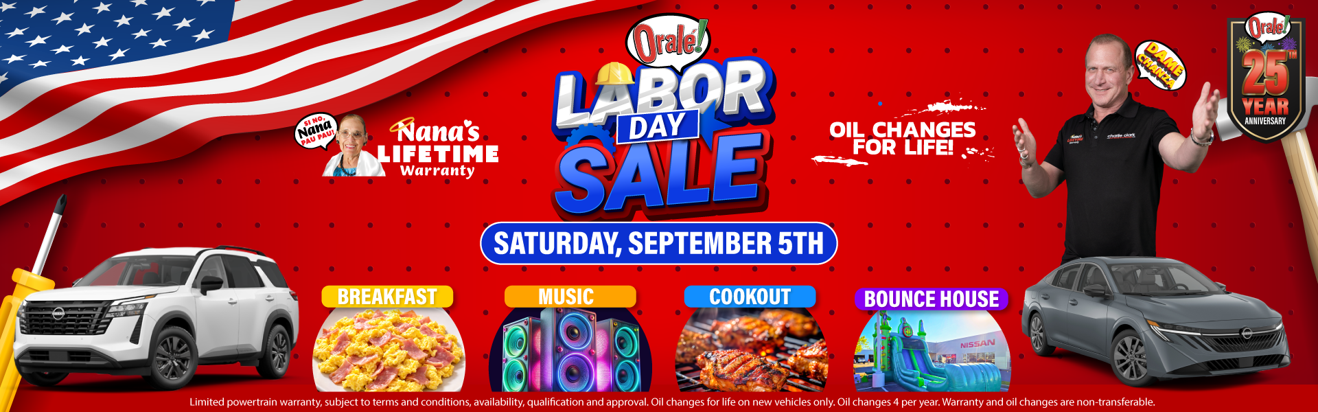 Charlie Clark Nissan Harlingen's Weekend Event: Labor Day Sale, Saturday, September 5, 2026.