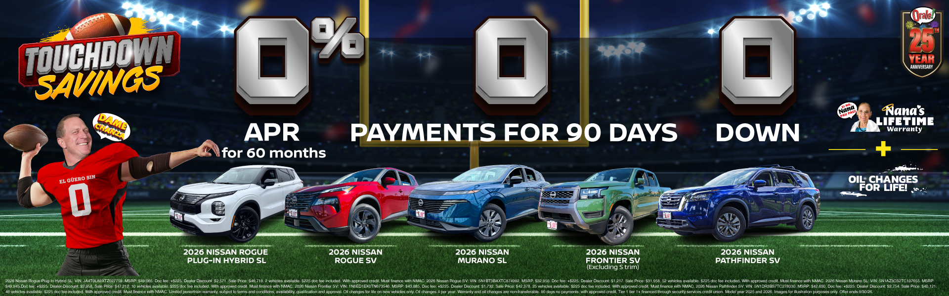Touchdown Savings at Charlie Clark Nissan Harlingen: 0% APR, O Payments for 90 Days & $0 Down on Select, New Nissan Models