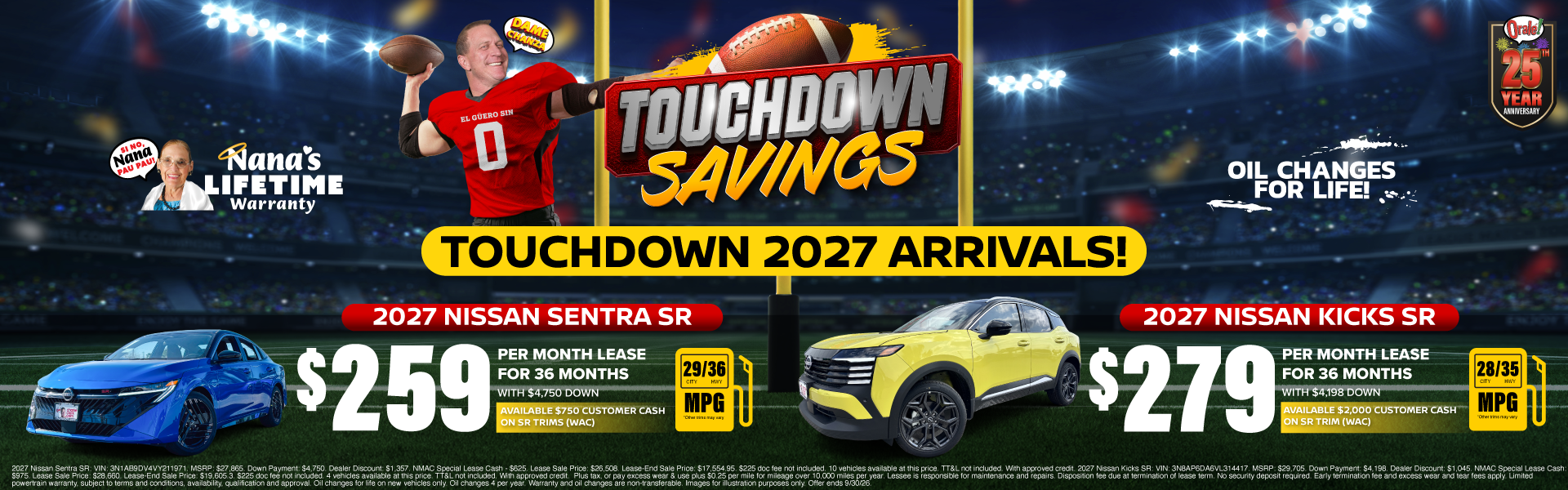 Lease offers available on New Nissan Kicks and New Nissan Sentra models at Charlie Clark Nissan Harlingen