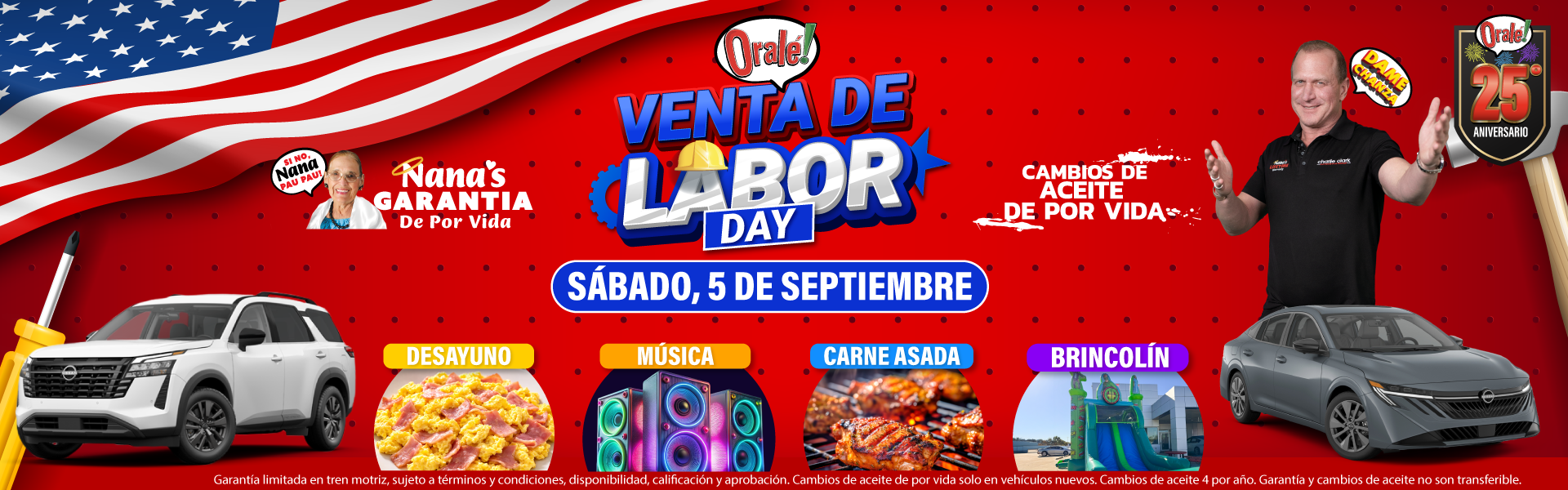 Evento de fin de semana de Charlie Clark Nissan El Paso: Venta del Día del Trabajo, sábado 5 de septiembre de 2026.