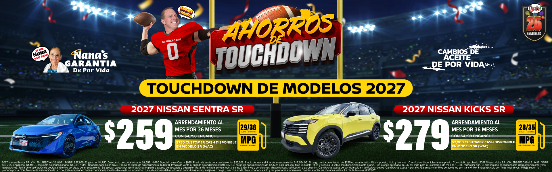 Ofertas de arrendamiento para los nuevos modelos Nissan Kicks y Nissan Sentra en Charlie Clark Nissan Harlingen.