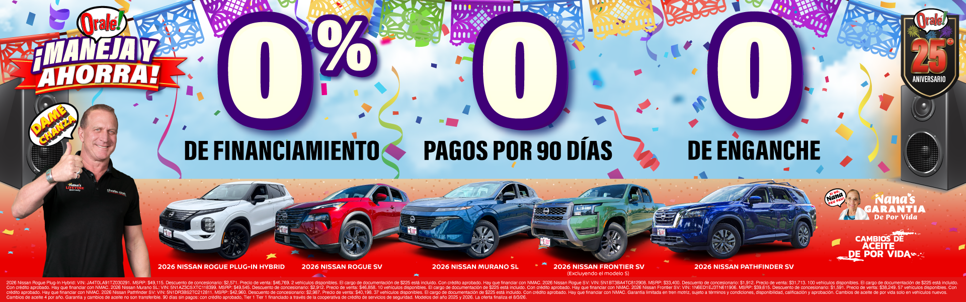 Venta "Drive Away" de Charlie Clark Nissan Brownsville: 0% APR, 0 pagos durante 90 días y $0 de enganche.