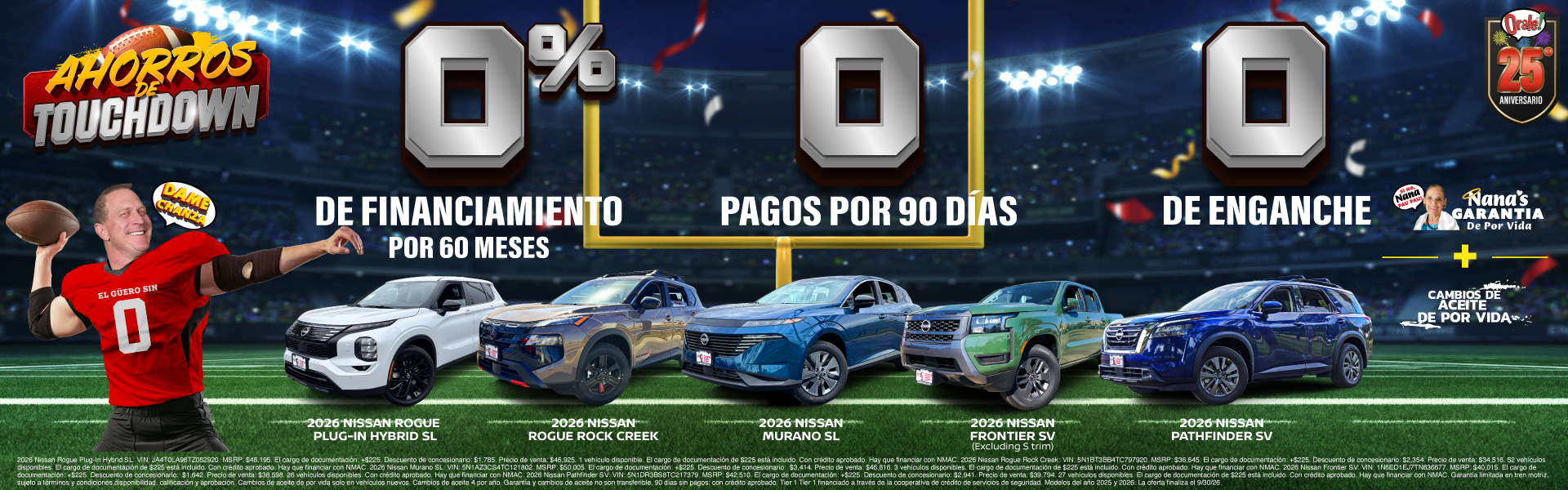 Ahorros de touchdown en Charlie Clark Nissan Brownsville: 0% APR, 0 pagos durante 90 días y $0 de enganche en modelos Nissan nuevos seleccionados