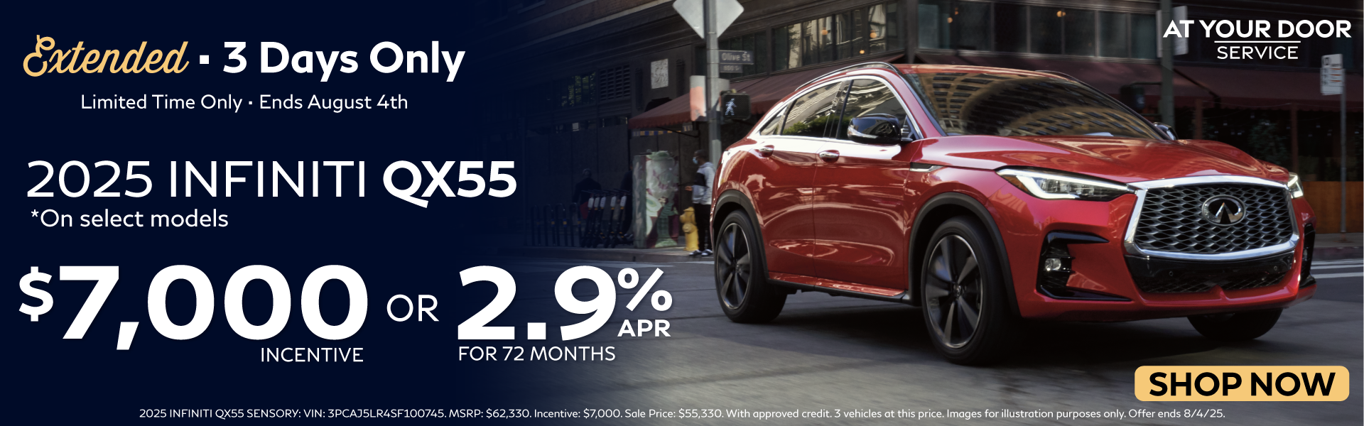Extended Countdown Sale - QX55 Cash or APR