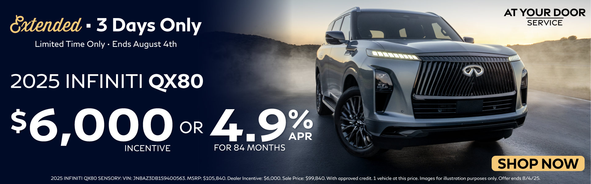 Extended Countdown Sale - QX80 Cash or APR