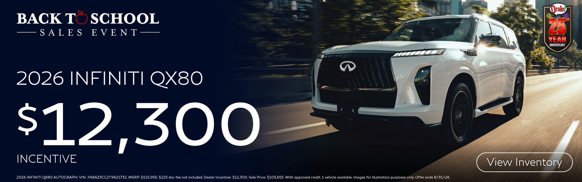Back to School Sale - 2026 QX80 - $12,300 Incentive