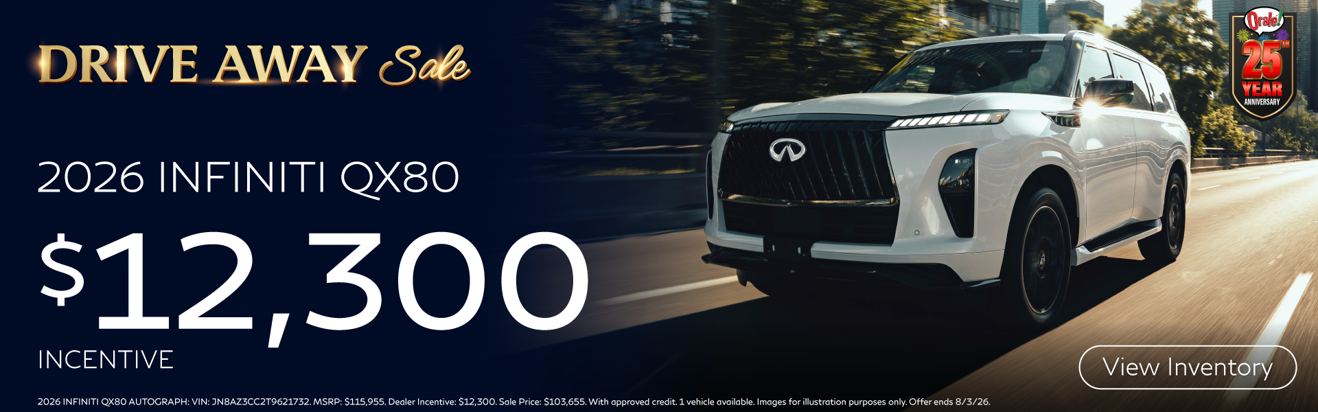 INFINITI Drive Away Sale: 2026 INFINITI QX80: Up to $12,300 Incentive