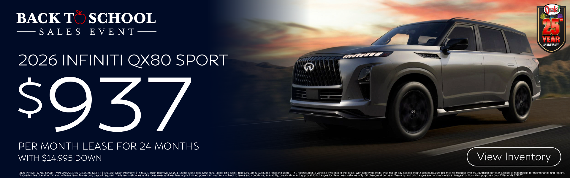 Charlie Clark INFINITI El Paso Back to School Sale: 2026 INFINITI QX80 Lease Offer