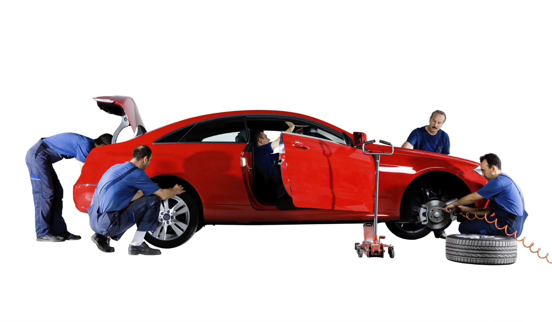 Bush Service Technicians working on a red vehicle