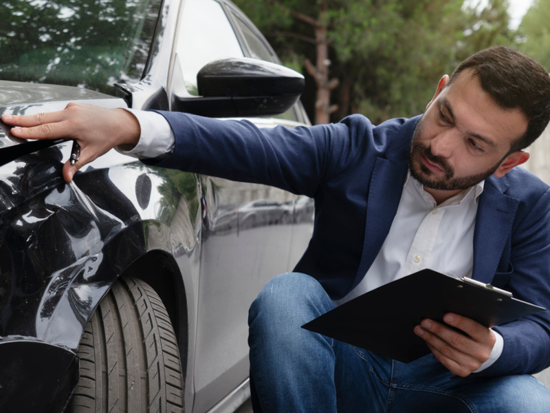 Man examining car body damage