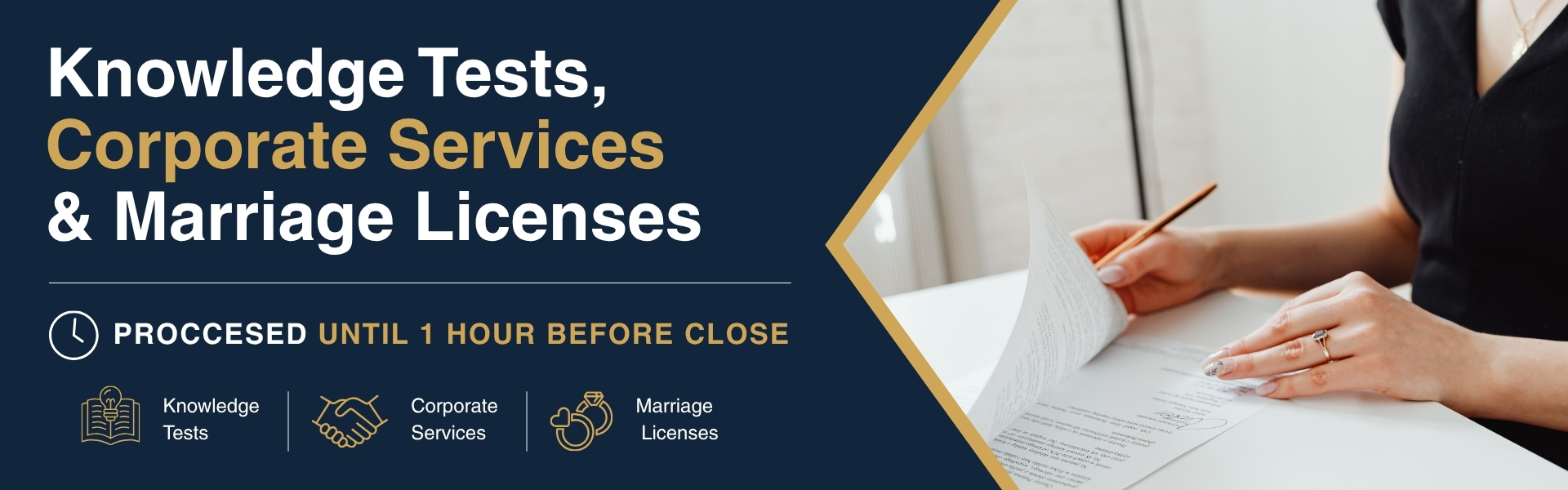 Knowledge Tests, Corporate Services & Marriage Licenses