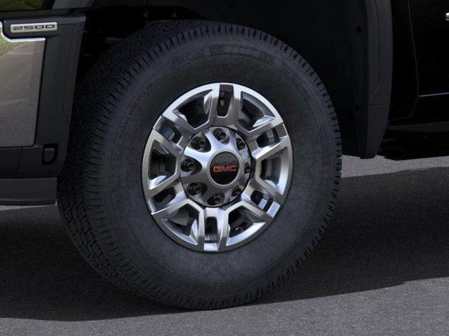 Close-up of a GMC-branded tire.