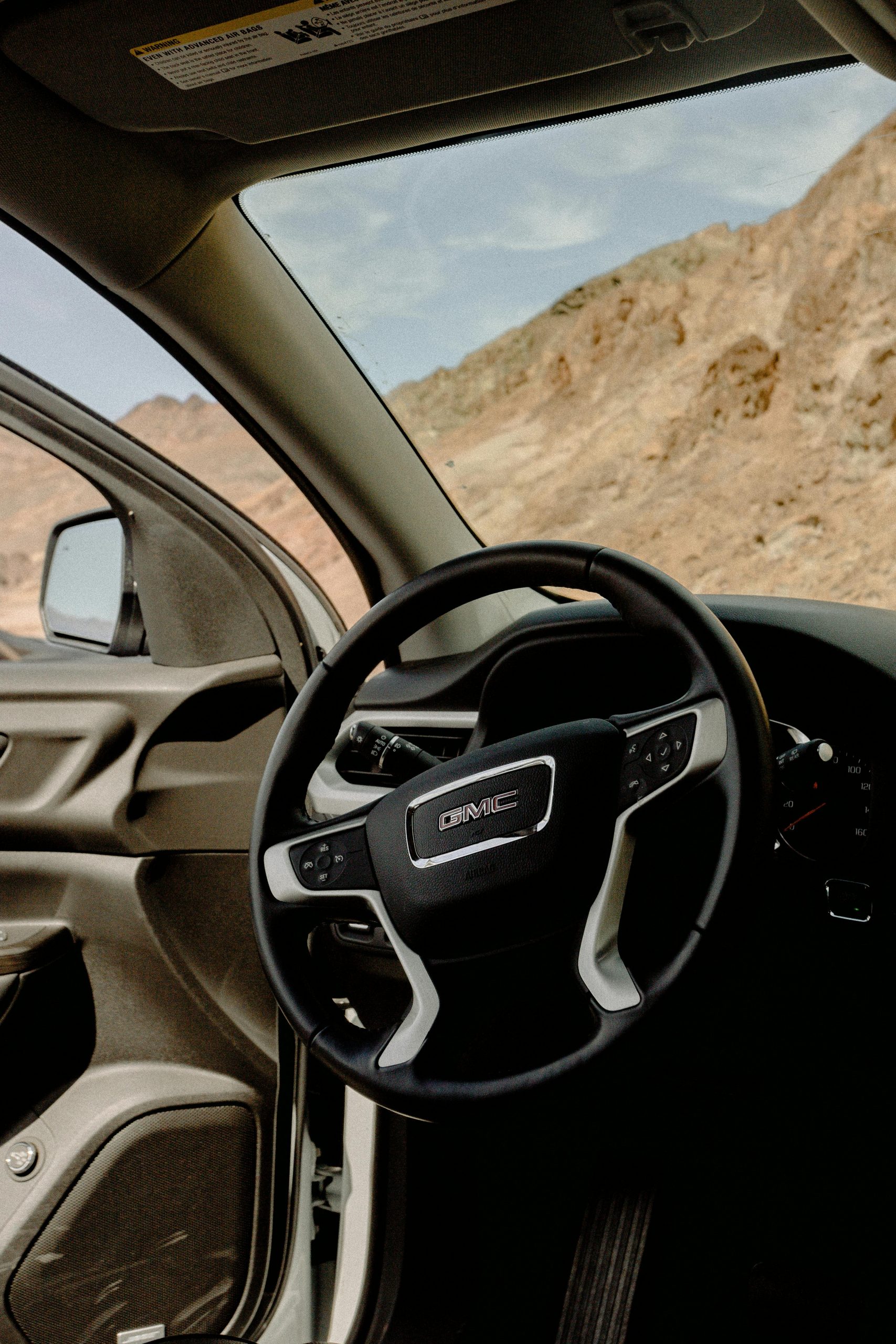 A GMC-branded steering wheel