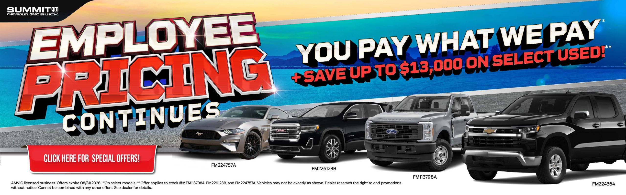 Employee pricing is back on all in-stock vehicles at Summit GM!