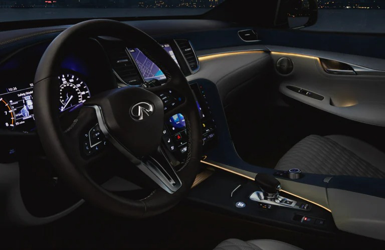 2022 INFINITI QX50 dark interior with steering wheel