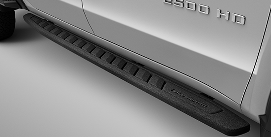 Close up of running board on silver truck