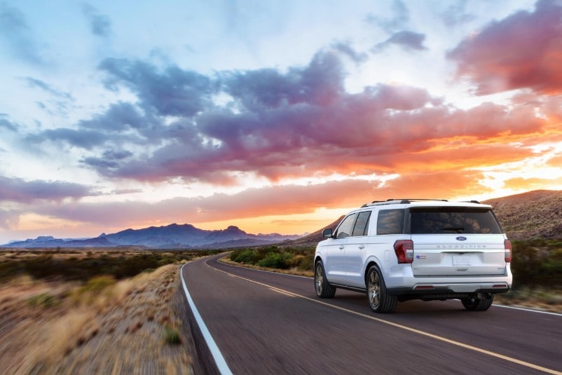 The Ford Expedition driving along an Alberta road