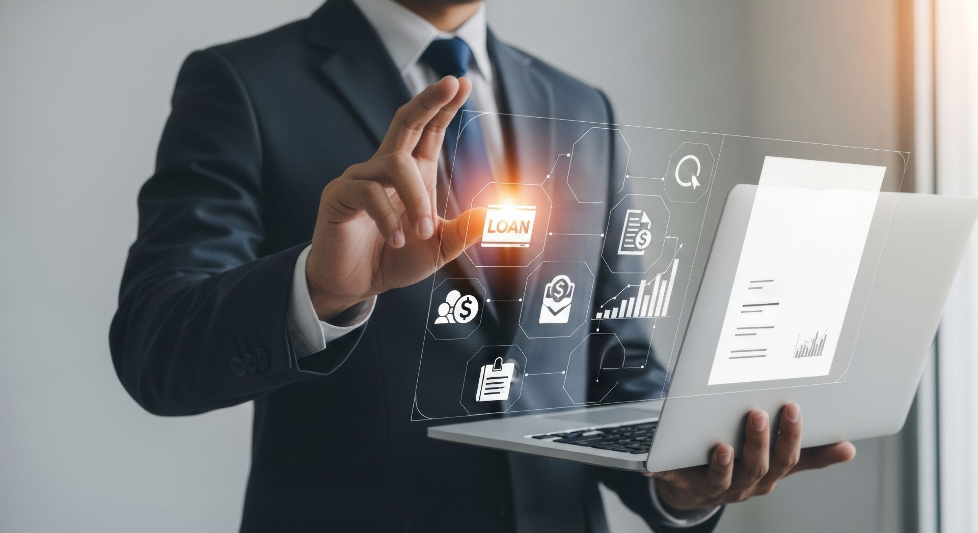 Conceptual image of a faceless Universal Ford Finance Manager unlocking a loan for a vehicle finance customer