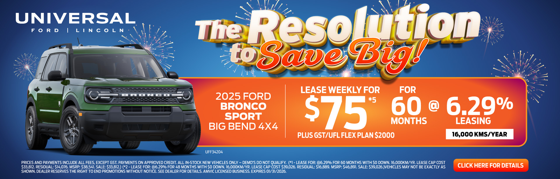 2025 Bronco Sport Big Bend Lease for $75/wk