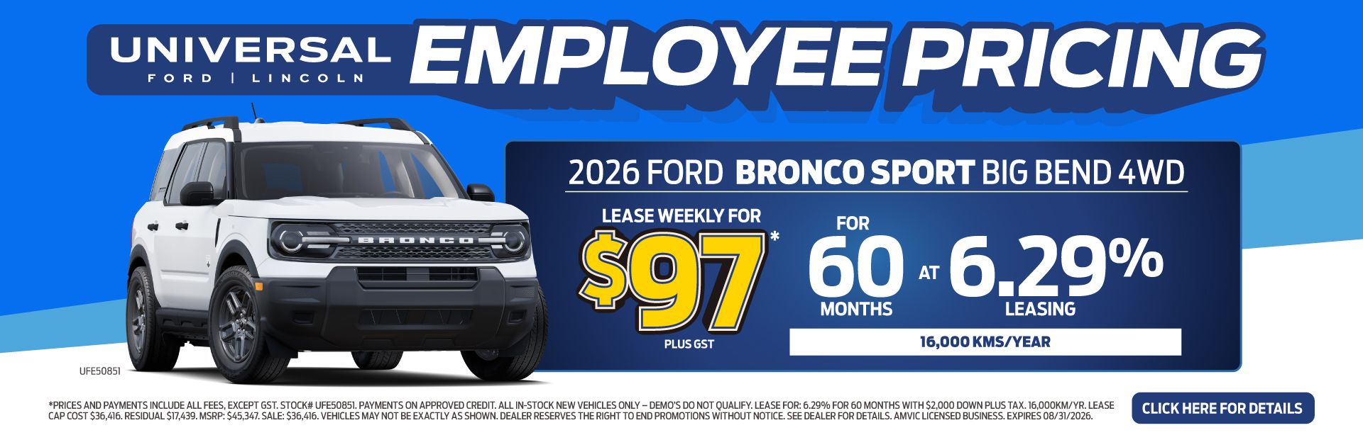 2026 FORD BRONCO SPORT BIG BEND 4WD LEASE WEEKLY FOR $97 60-6.29%