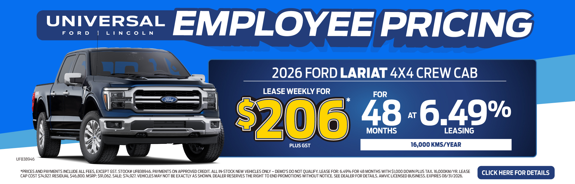 2026 FORD LARIAT 4X4 CREW CAB LEASE WEEKLY FOR $206 48-6.49%