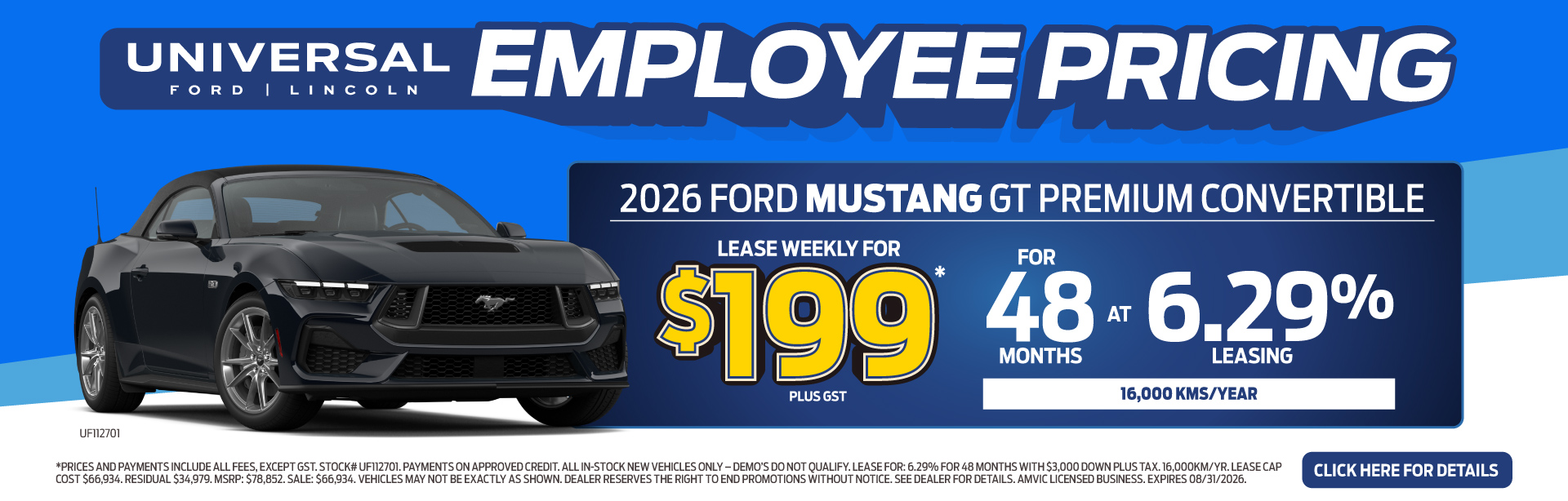 2026 FORD MUSTANG GT PREMIUM CONVERTIBLE LEASE WEEKLY FOR $199: 48-6.29%