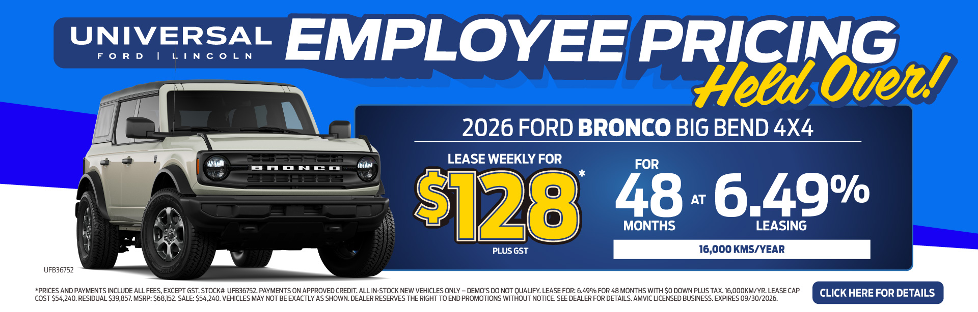 2026 FORD BRONCO BIG BEND 4X4 LEASE WEEKLY FOR $128 48-6.49%