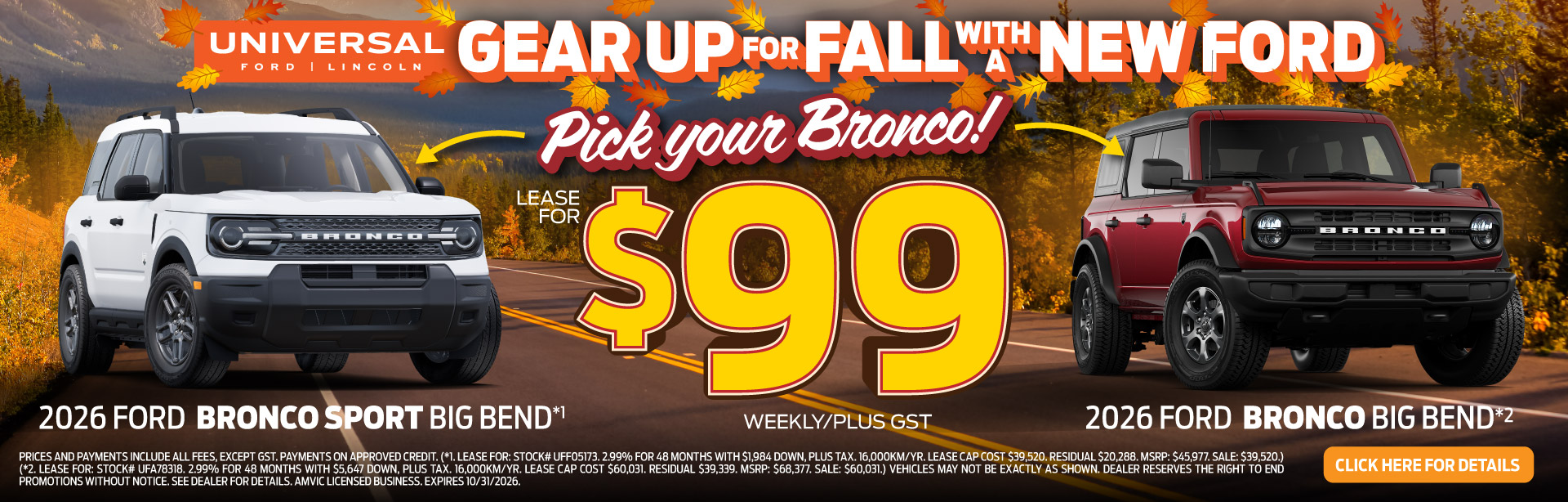 2026 FORD BRONCO SPORT BIG BEND* $99