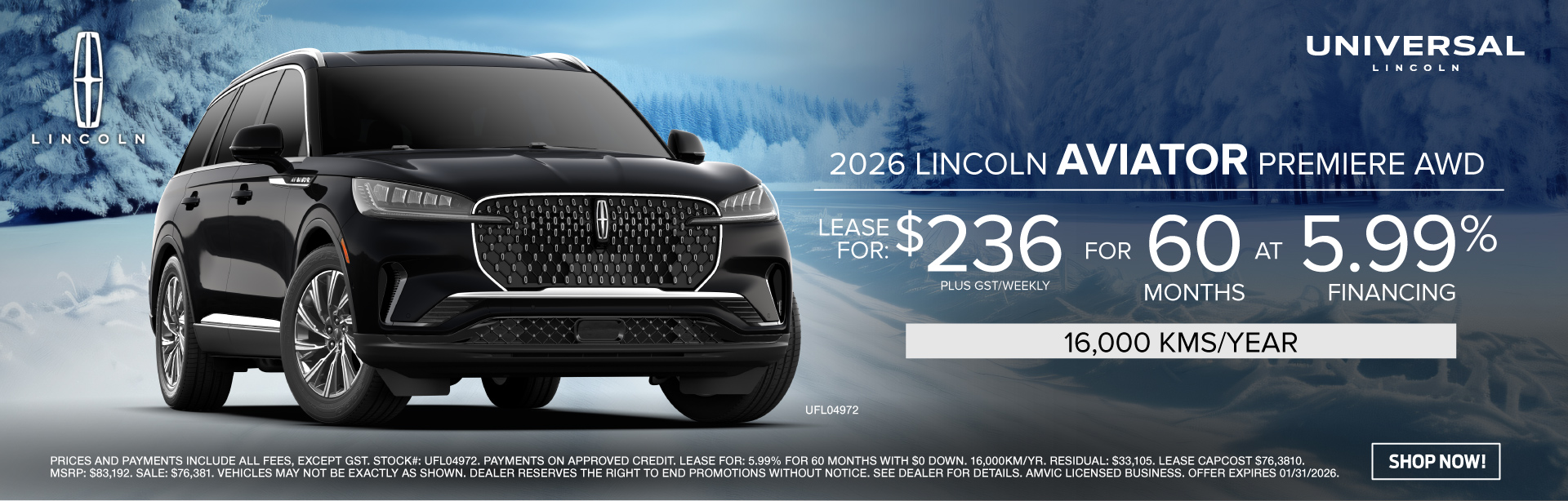2026 Lincoln Aviator Lease offer