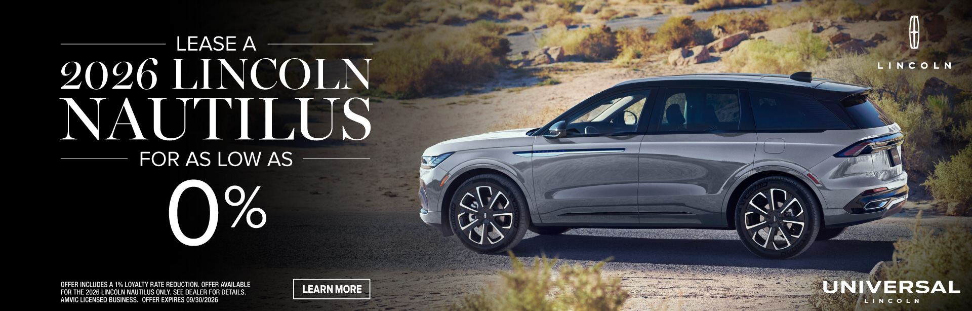 Lease a New 2026 Lincoln Nautilus for as low as 0% at Universal Lincoln in Calgary, AB.