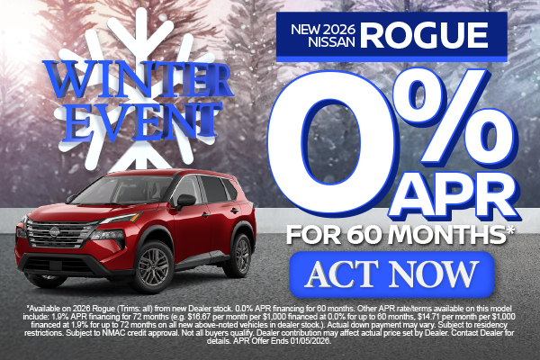 SAM - Rogue New 2026 Nissan Rogue 0% APR for 60 Months