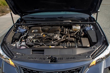 Engine appearance of the 2021 Toyota Avalon Hybrid available at Rocky Mount Toyota