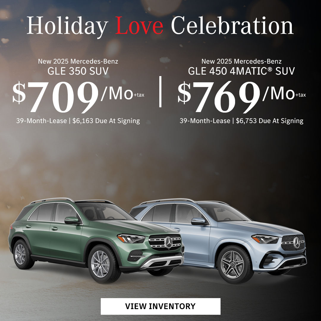 New 2025 Mercedes-Benz GLE 350 SUV Lease for $709/month + tax per month for 39 Months Only $6,163 Due At Signing New 2025 Mercedes-Benz GLE 450 4MATIC® SUV Lease for $769/month + tax per month for 39 Months Only $6,753 Due At Signing