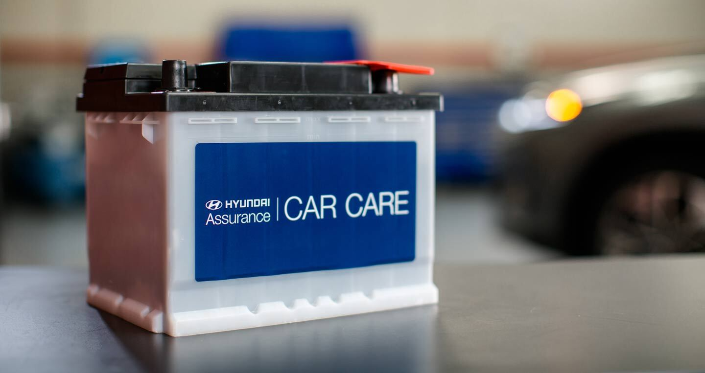 Hyundai Battery Hyundai brand battery with assurance logo on it