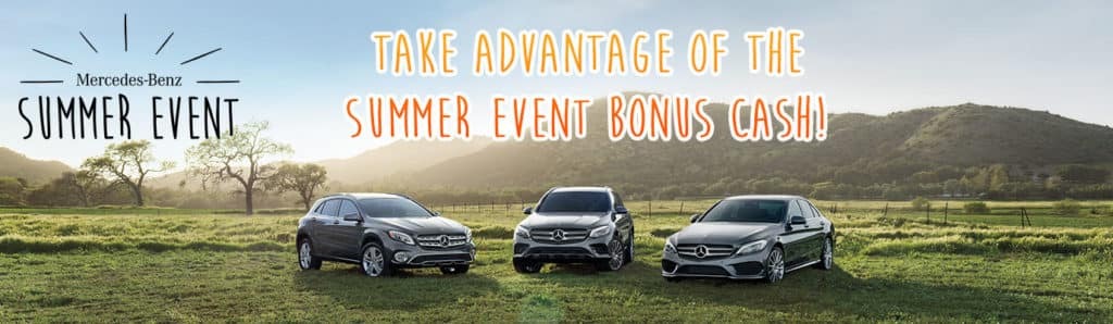 Mercedes - Benz, SUMMER EVENT, TAKE ADVANTAGE OF THE SUMMER EVENT BONUS CASH. Silver car parked on green grass field