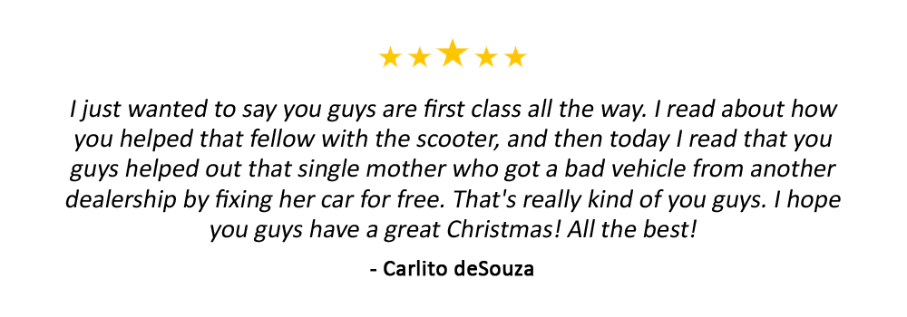 5 star review about our used car dealership in Calgary AB from Carlito