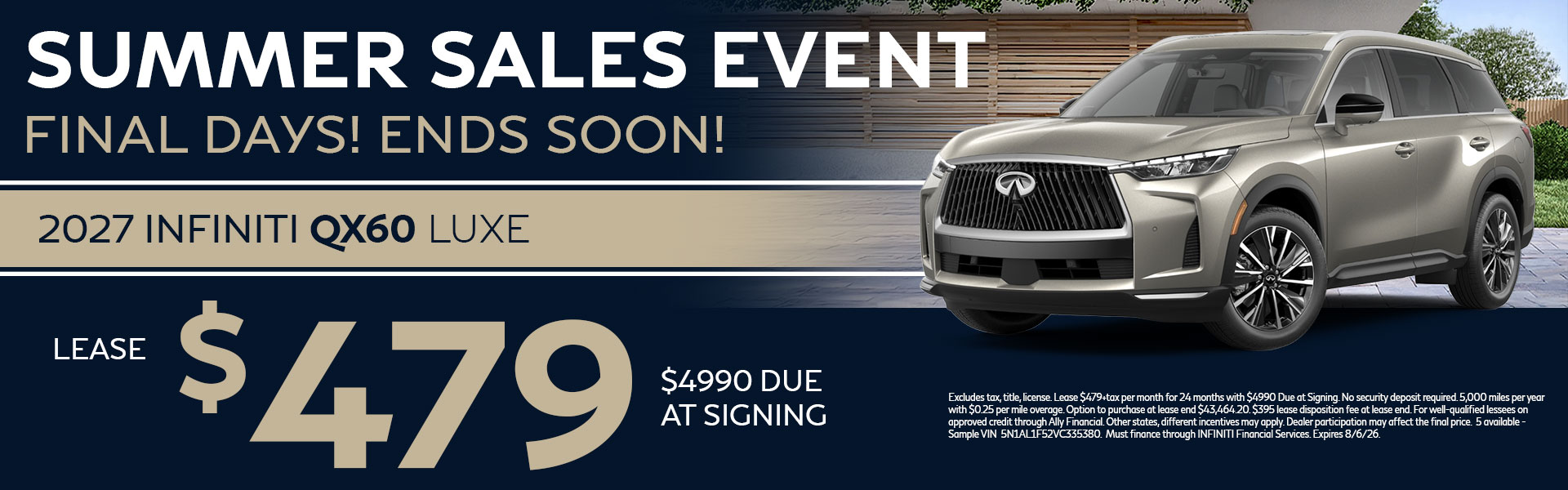 Lease the 2027 INFINITI QX60 LUXE for $479 per month. Discover premium three-row luxury, advanced safety technology, and exceptional value at INFINITI of Las Vegas.