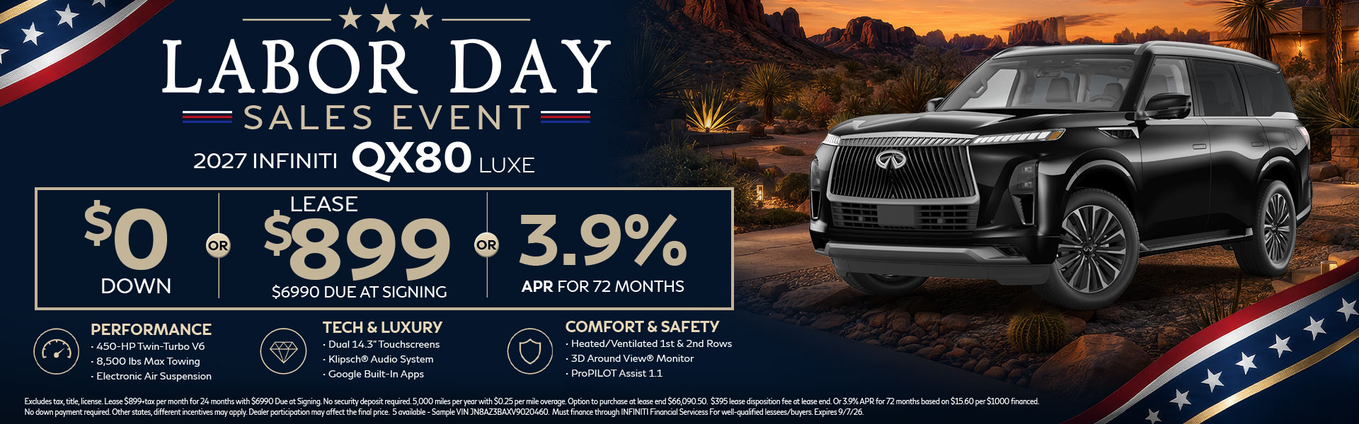 Lease the 2027 INFINITI QX80 LUXE for $899 per month. Experience flagship three-row luxury, premium technology, and exceptional comfort at INFINITI of Las Vegas.