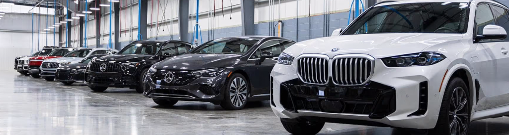 A lineup of various Mercedes-Benz models.