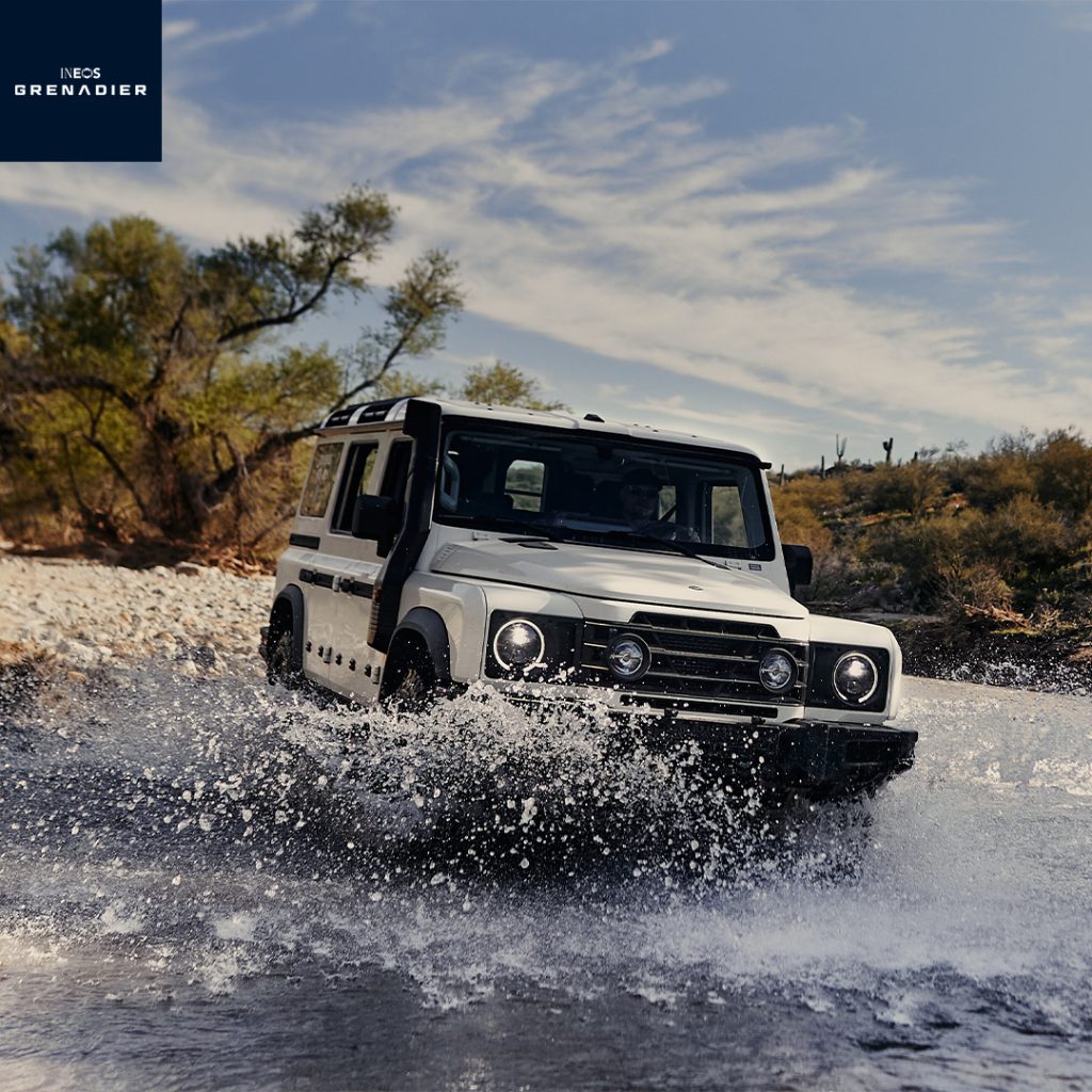 INEOS Grenadier 4x4 Station Wagon driving through water INEOS Grenadier 4x4 Station Wagon driving through water