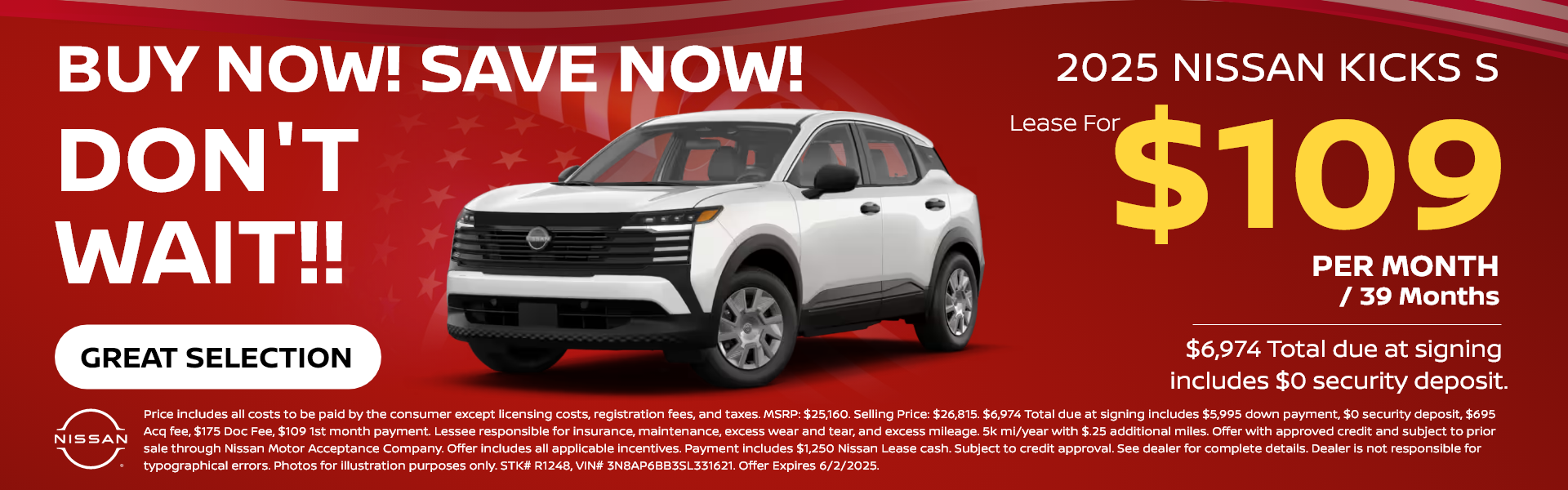 2025 Nissan Kicks Lease offer