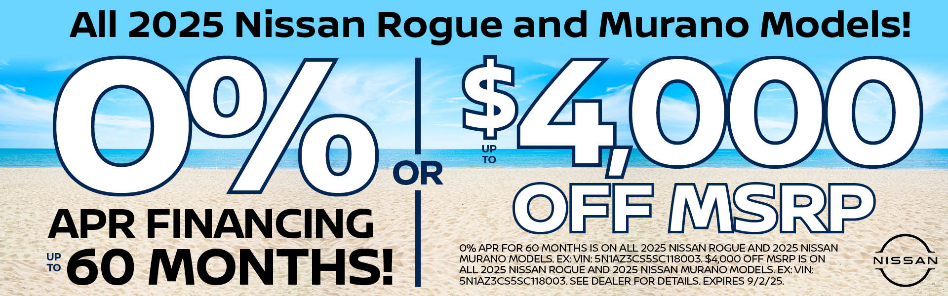 0% APR on 2025 Nissan Rogue and Murano Models