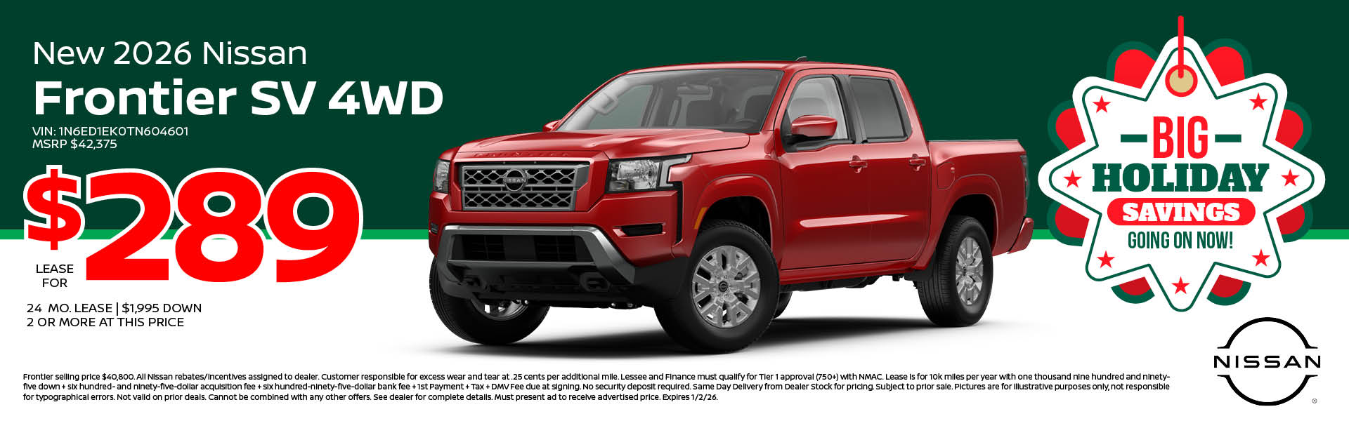2026 Nissan Frontier Lease offer
