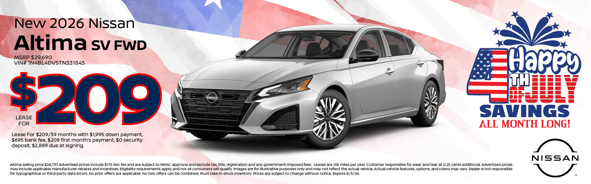 New 2026 Nissan Altima Lease offer