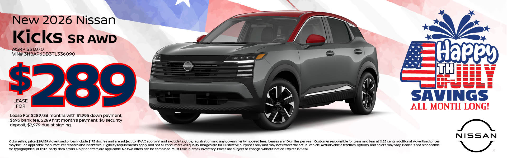 New 2026 Nissan Kicks Lease offer
