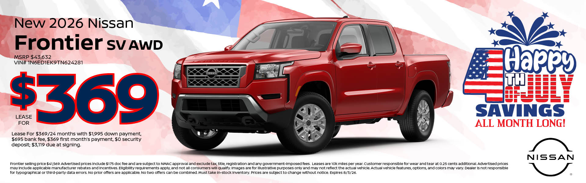 New 2026 Nissan Frontier Lease offer