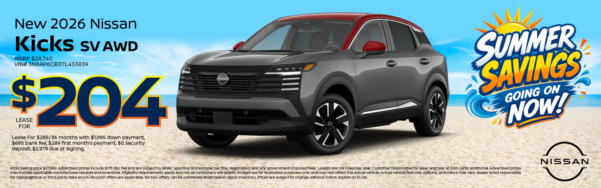 2026 Nissan Kicks Lease Offer