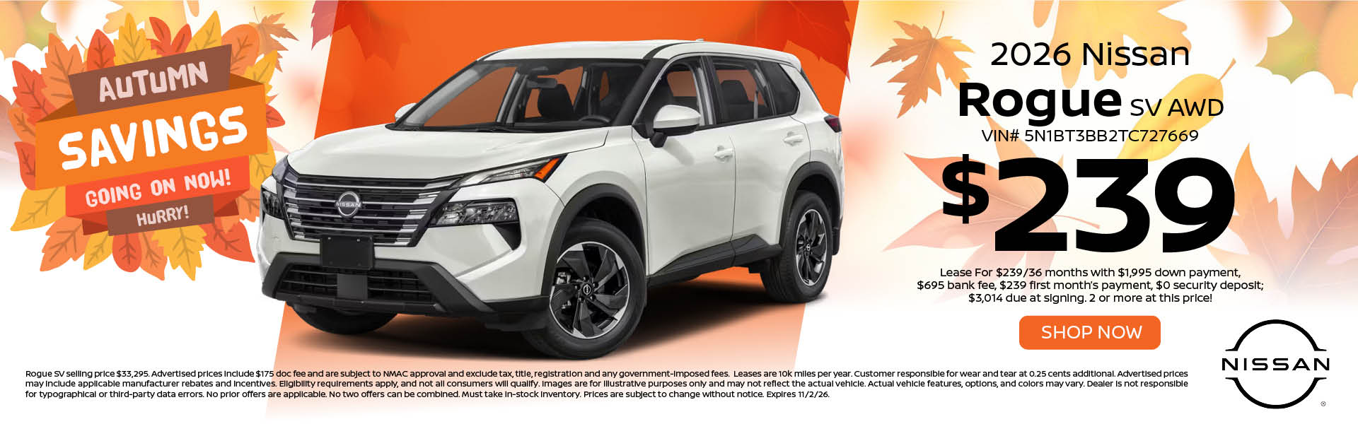 2026 Nissan Rogue SV Lease Offer at Smithtown Nissan