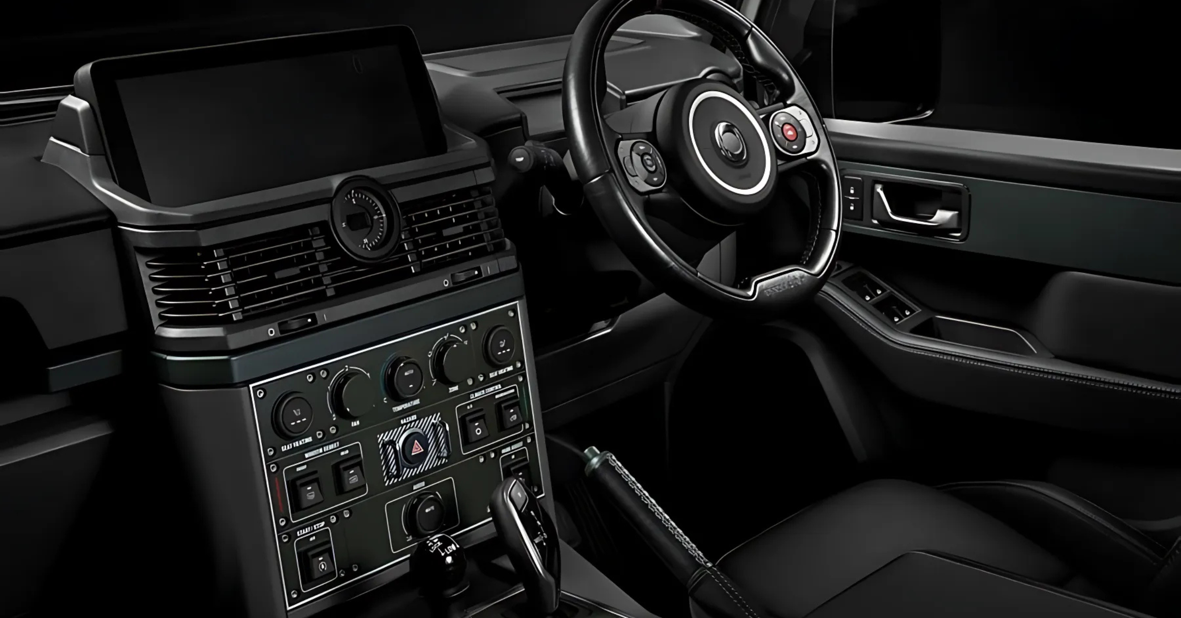 INEOS grenadier 1924 edition in inky black interior controls next to the steering wheel