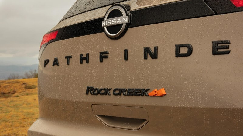 2023 Nissan Pathfinder Rock Creek with Rock Creek exterior badge on the rear